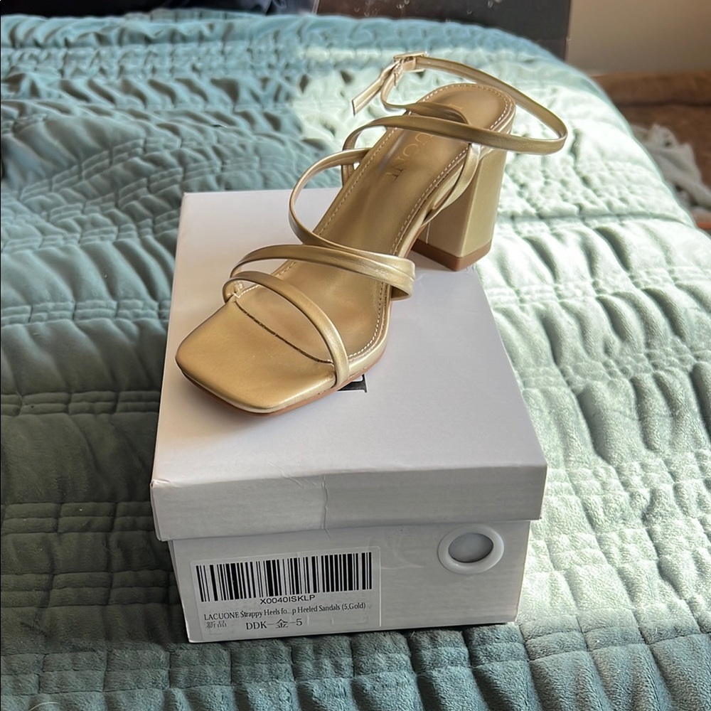 Lacoste Gold Strappy Block Heel Sandals